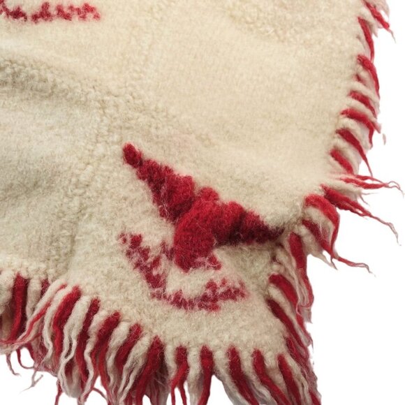 Vintage Wool Throw Blanket Red Patriotic Eagles Fringed 44 x 38  RARE u - Picture 7 of 8